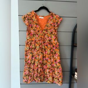 THML Women’s‎ Orange Floral Babydoll Dress Size XS EUC